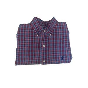 Ralph Lauren Men's Button Up Shirt Red Blue Plaid Cotton Logo Casual Small